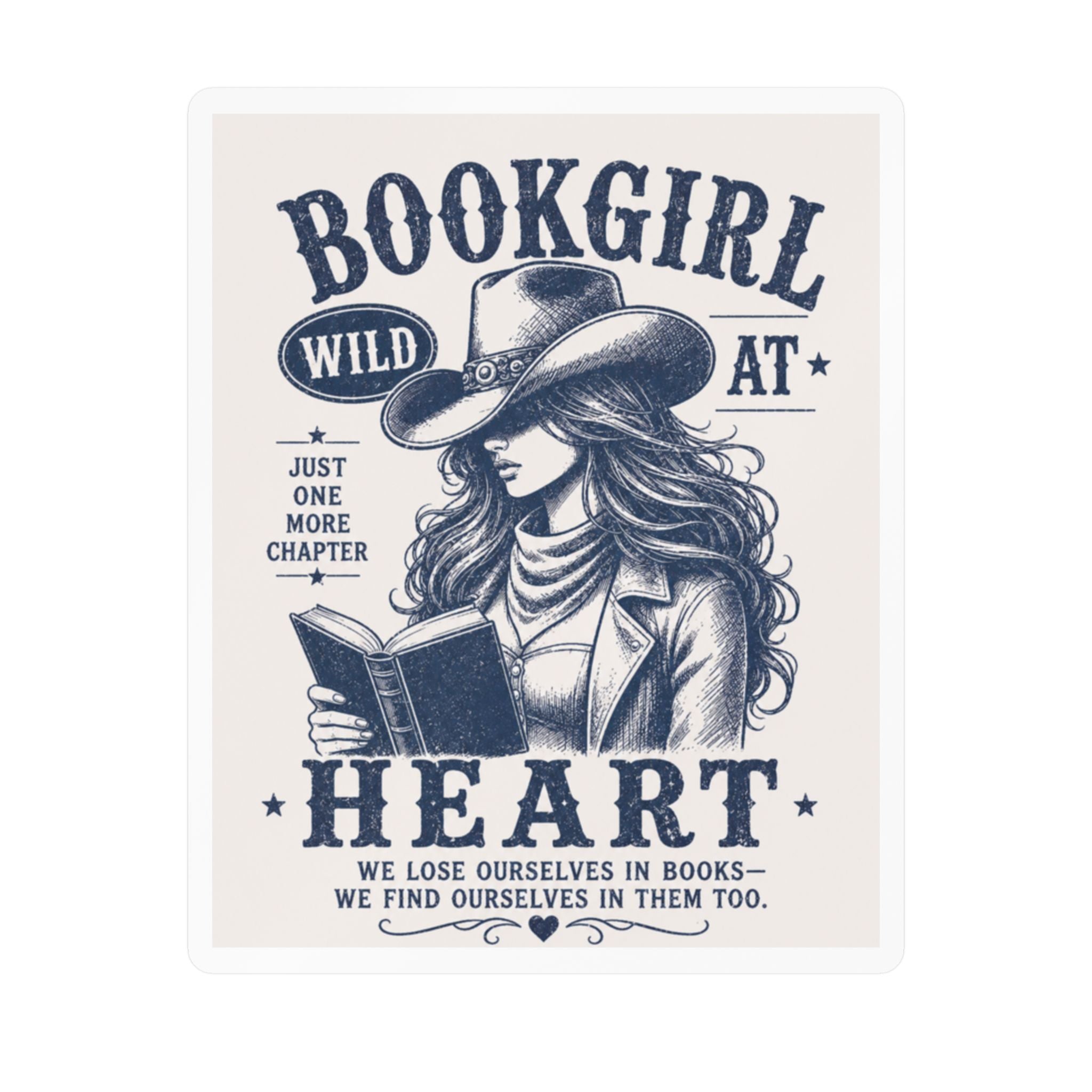 Bookgirl at Heart Kiss-Cut Vinyl Sticker — Western Cowgirl Reader Design