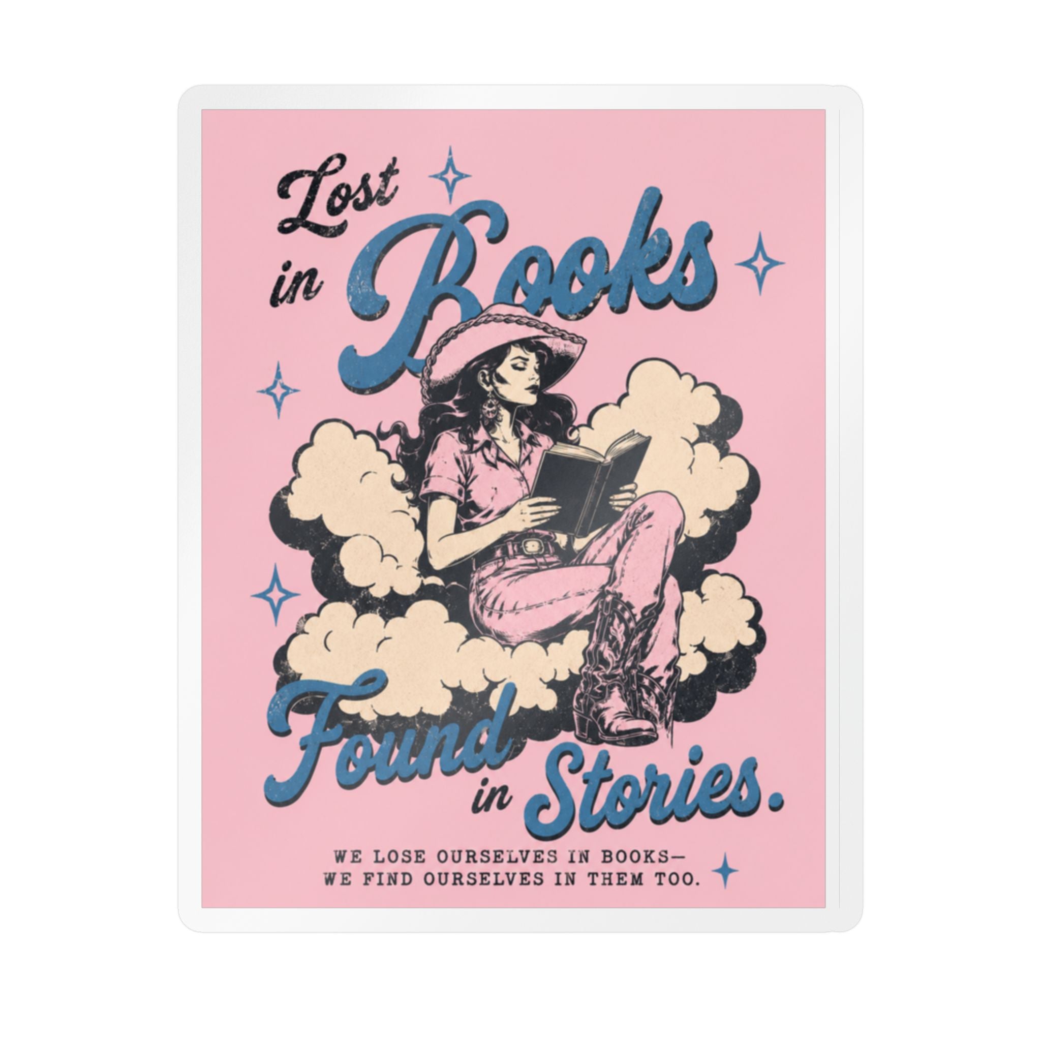 Lost in Books Kiss-Cut Vinyl Sticker — Retro Girl Reading Design