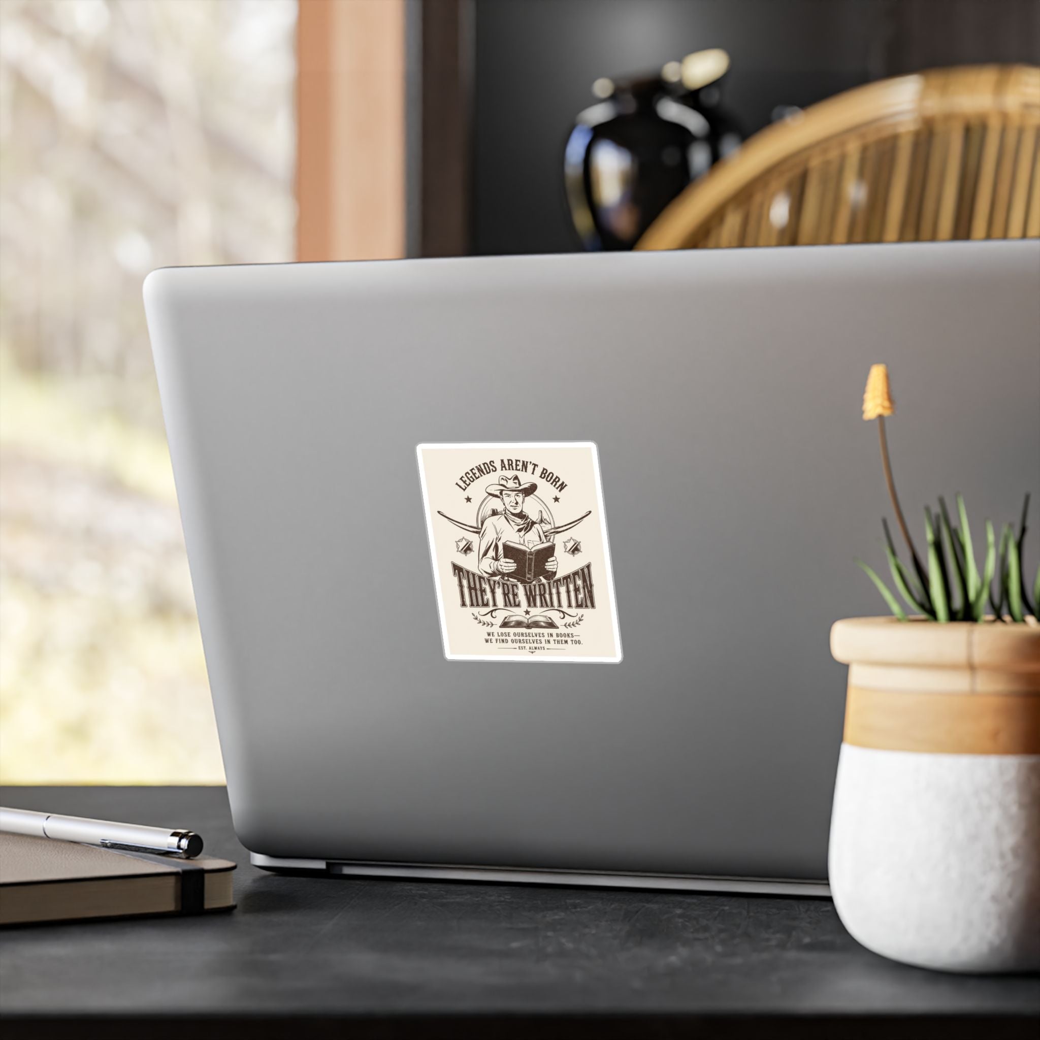 Kiss-Cut Vinyl Decal — “Legends Aren’t Born, They’re Written” Cowboy Booklover Sticker