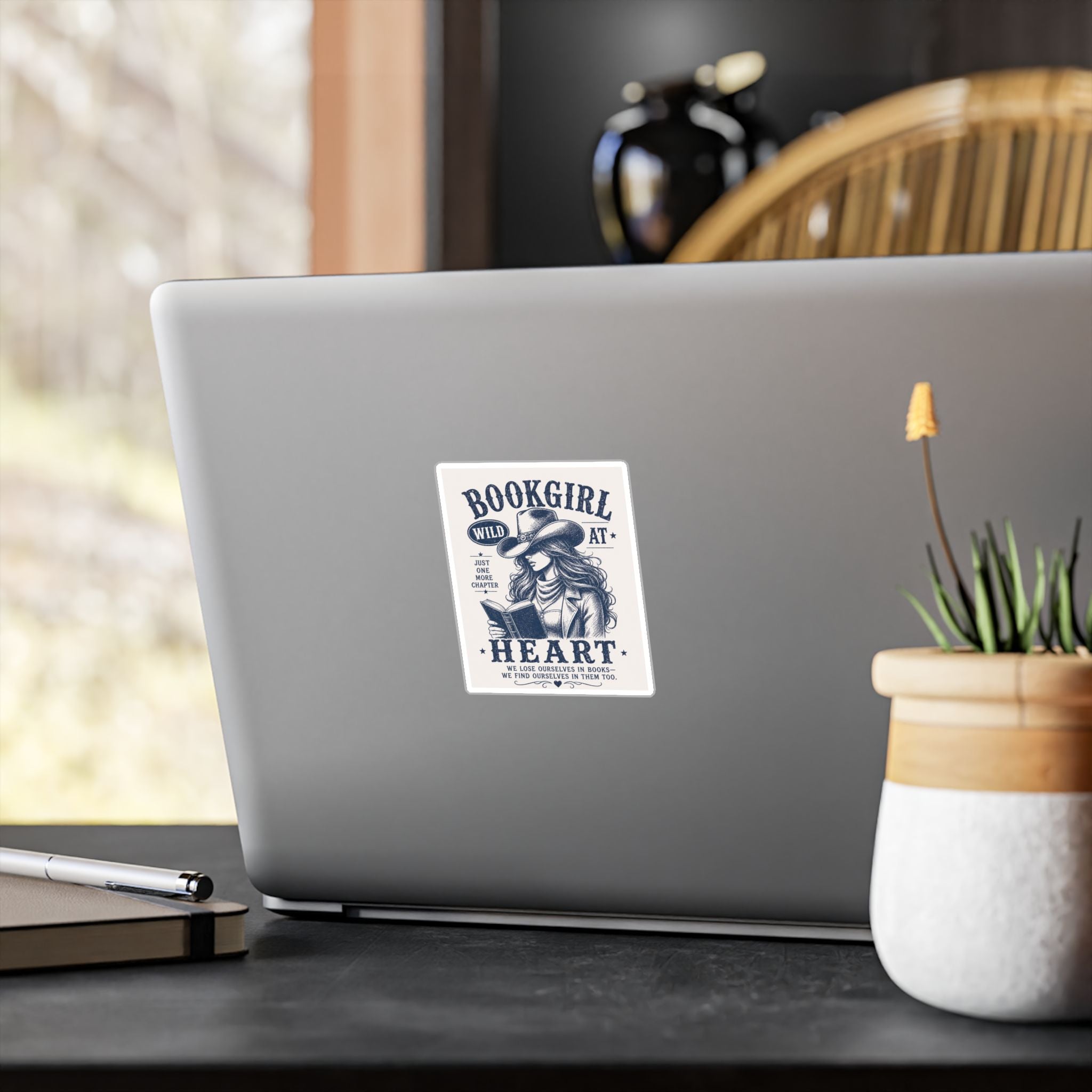 Bookgirl at Heart Kiss-Cut Vinyl Sticker — Western Cowgirl Reader Design